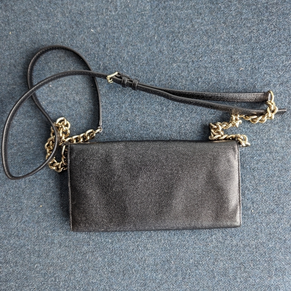 Michael Kors Black Saffiano Leather Gold Tone Crossbody Bag - Picture 2 of 5